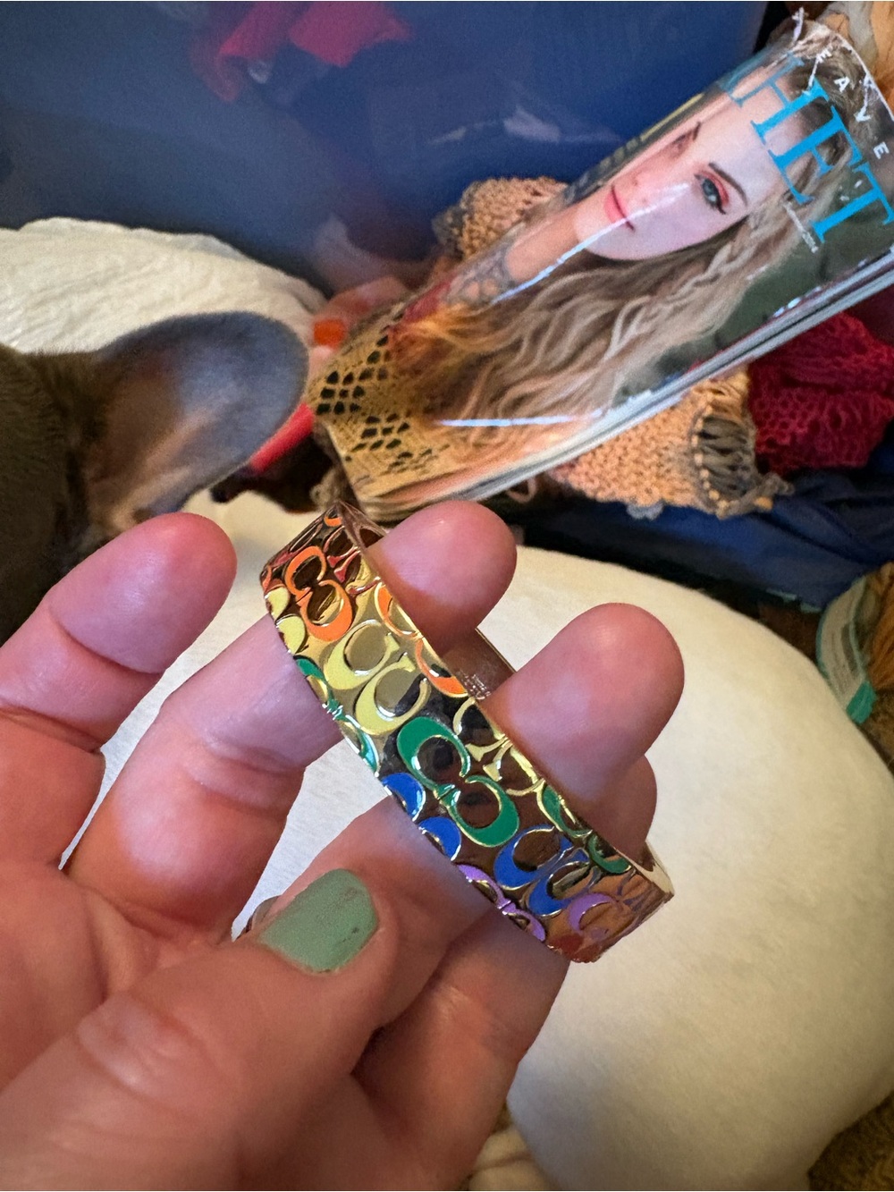 Coach Iridescent Multicolor Signature C Bangle Bracelet